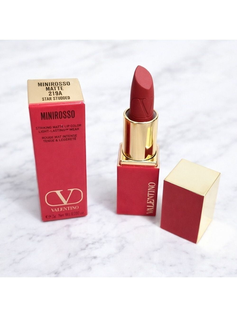 Valentino Minirosso Matte 219A Star Studded 2g Mini Designer Red Lipstick - New